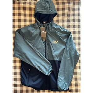 NWT New Balance Wind Resistant Fleece-lined Jacket‎ Windbreaker Blue Men's Large